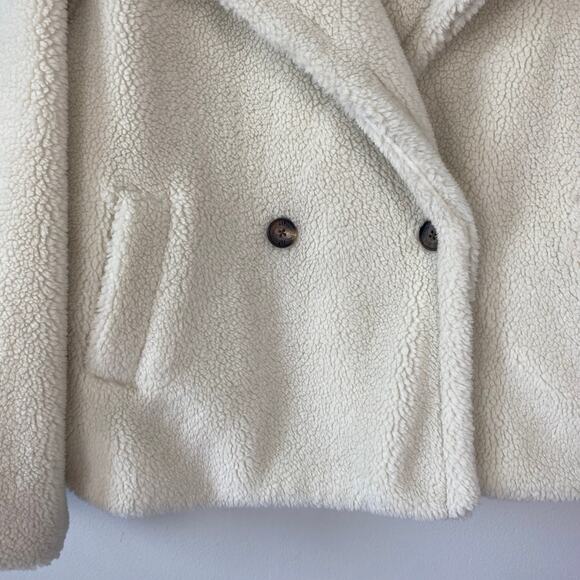 GAP Sherpa Jacket Coat Birch Off White Double Breasted Faux Fur Size Large - Picture 5 of 7